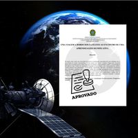 Imagem com satélite em órbita e, no detalhe, página do projeto aprovado pela Diretoria de Ensino.